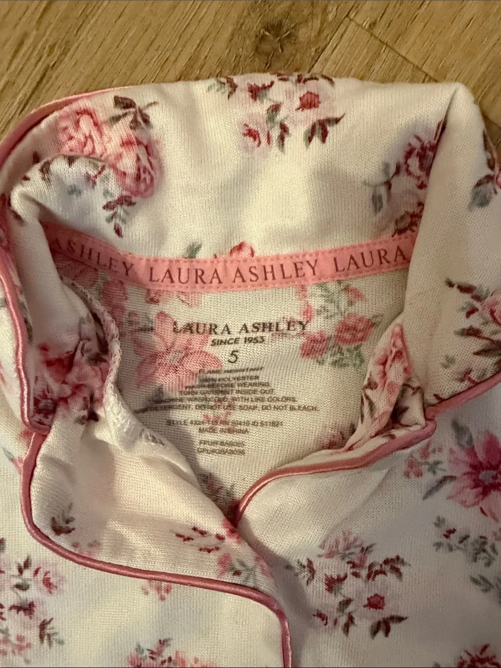 Laura Ashley Cream and Pink Floral Short-Sleeve Pajama Set